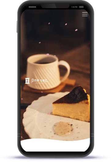 カフェサイト「One sec.」のスマートフォン表示のモックアップ